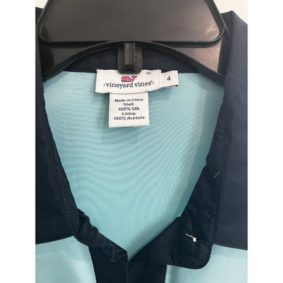 Vineyard Vines Seafoam Silk Shirt Dress Women's Size 4 Roll Tab Sleeve Option - Picture 3 of 9